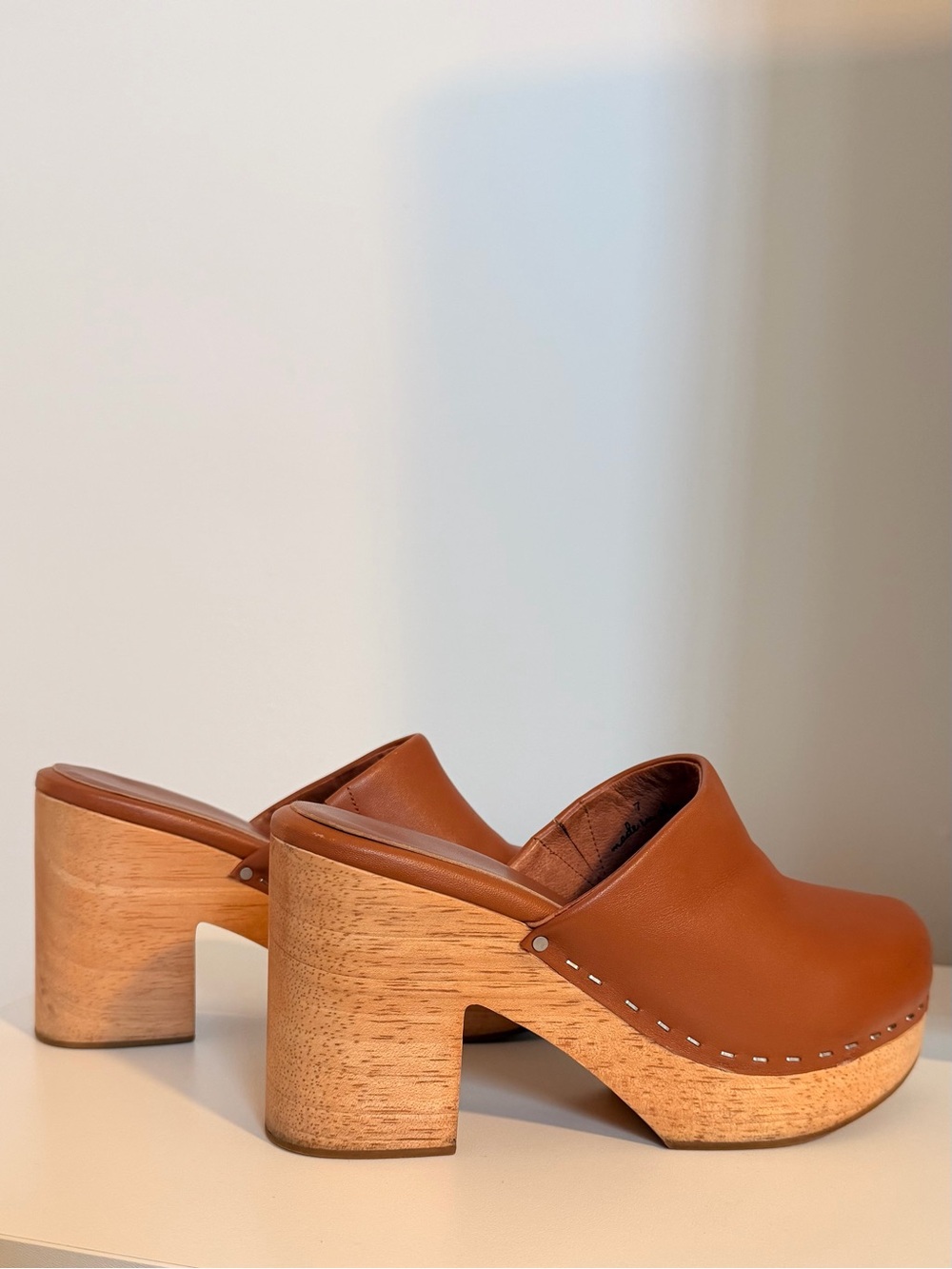 Charlotte Stone Cognac Leather Platform Clogs Size 7